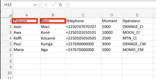 Image : Saisie du prénom et du nom du bénéficiaire