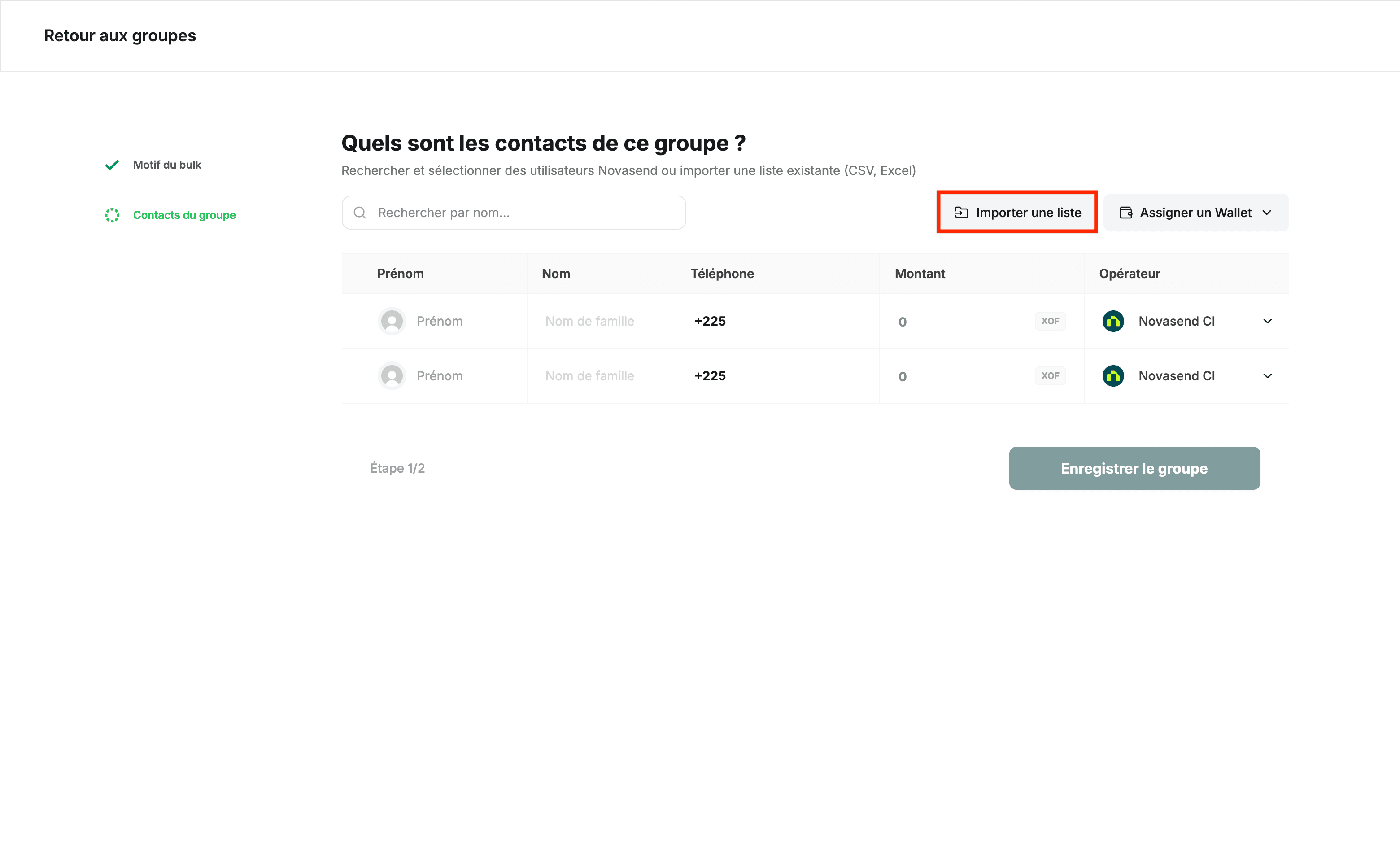 Image : Clic sur le bouton Importer une liste