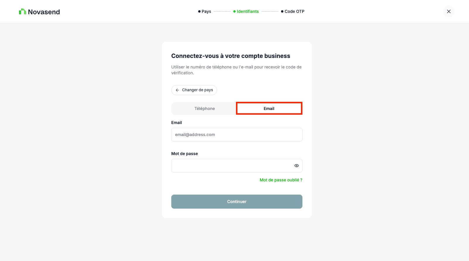 Connexion par E-mail