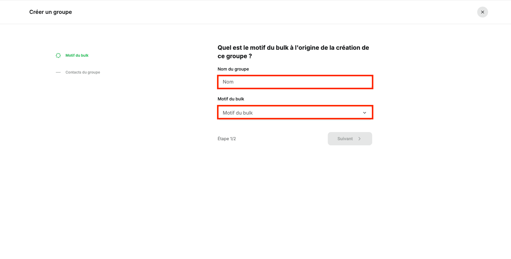 Image : Saisie du nom et du motif du groupe