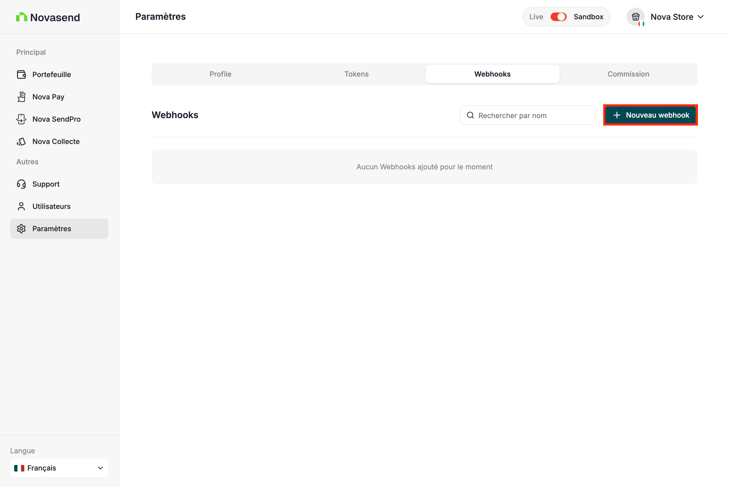 Bouton Nouveau Webhook