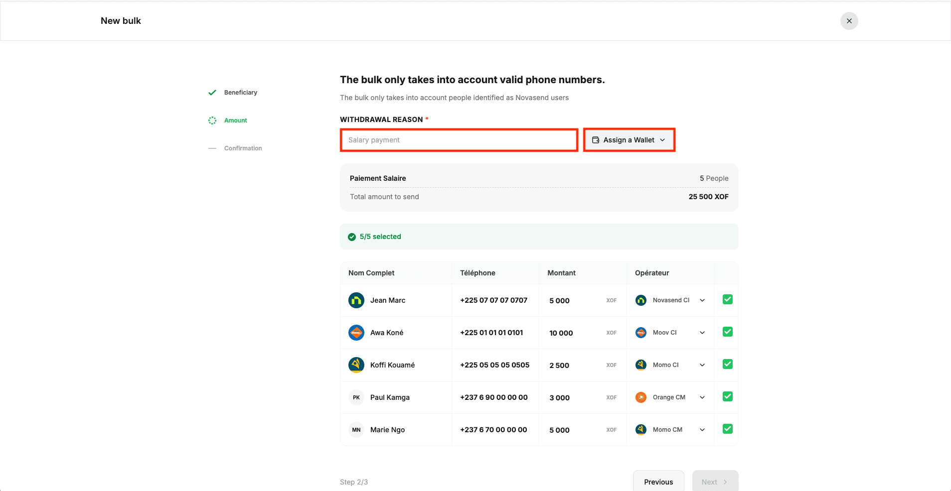 Image: Entering bulk reason and Next button