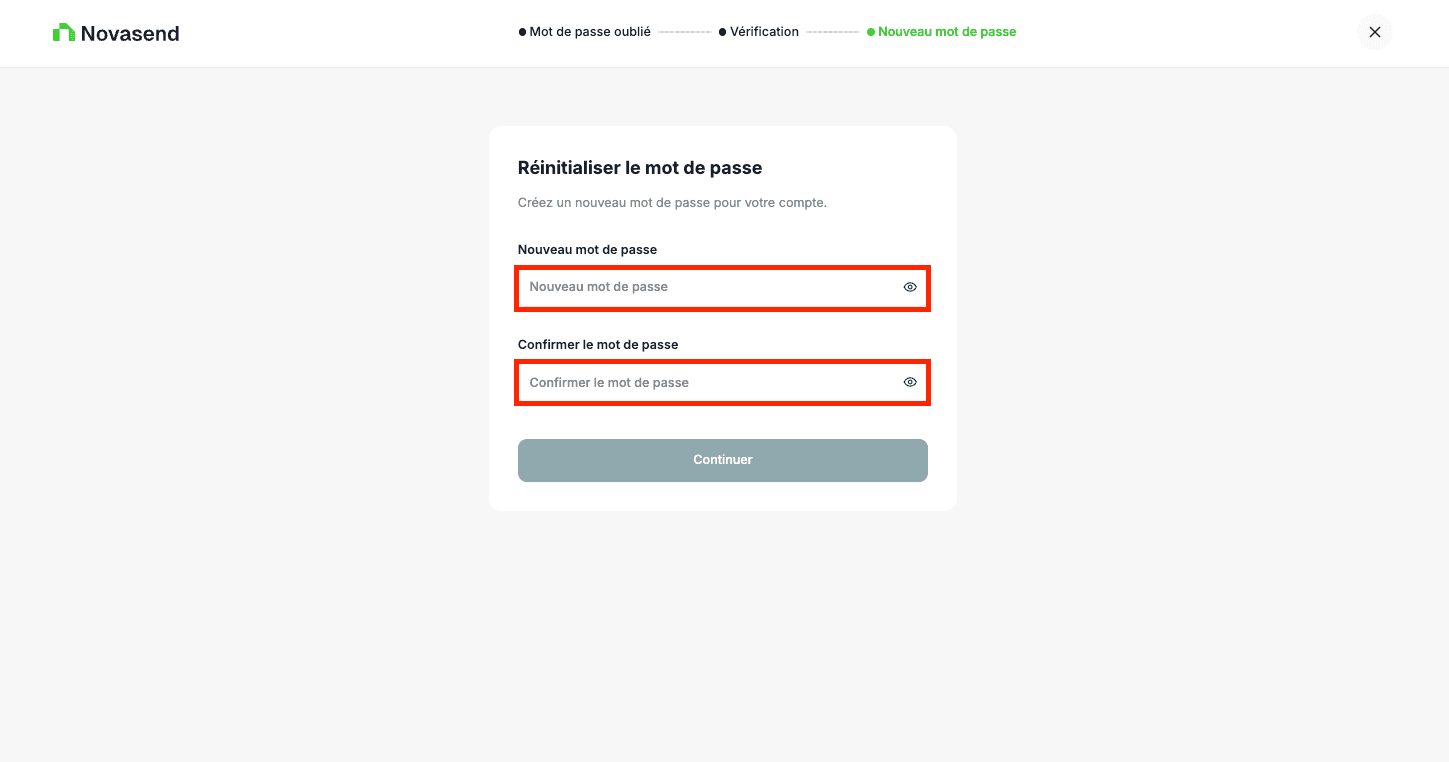 Définir le nouveau mot de passe