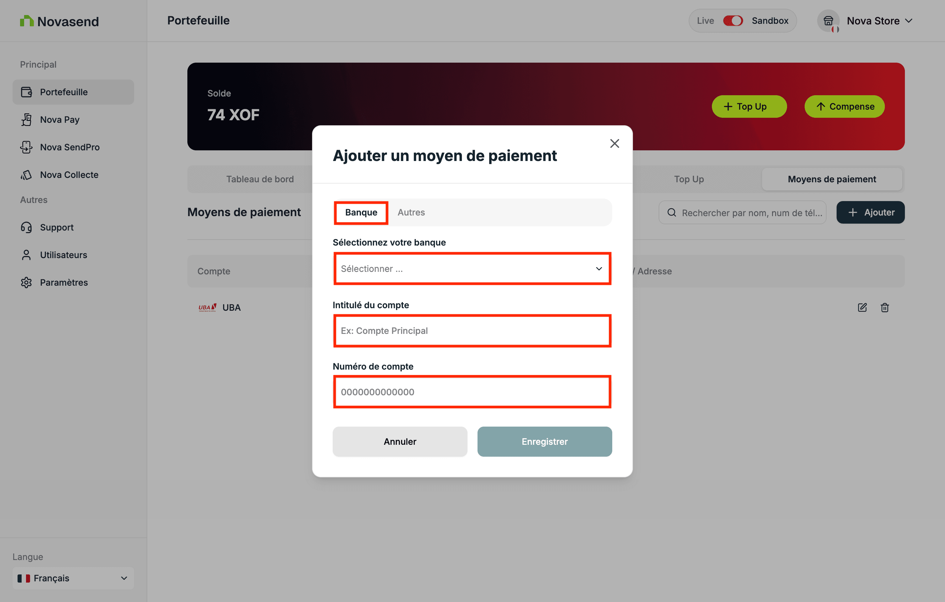 Formulaire Banque