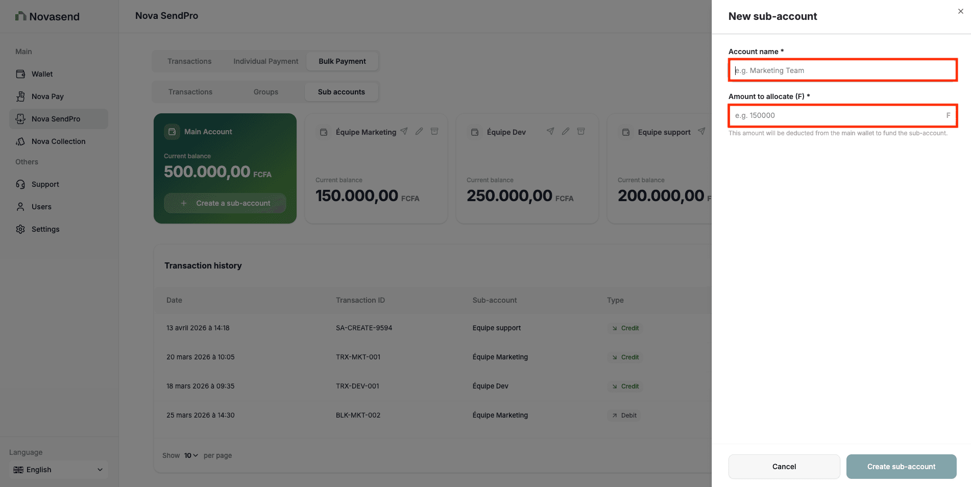 Image : Sub Wallet creation