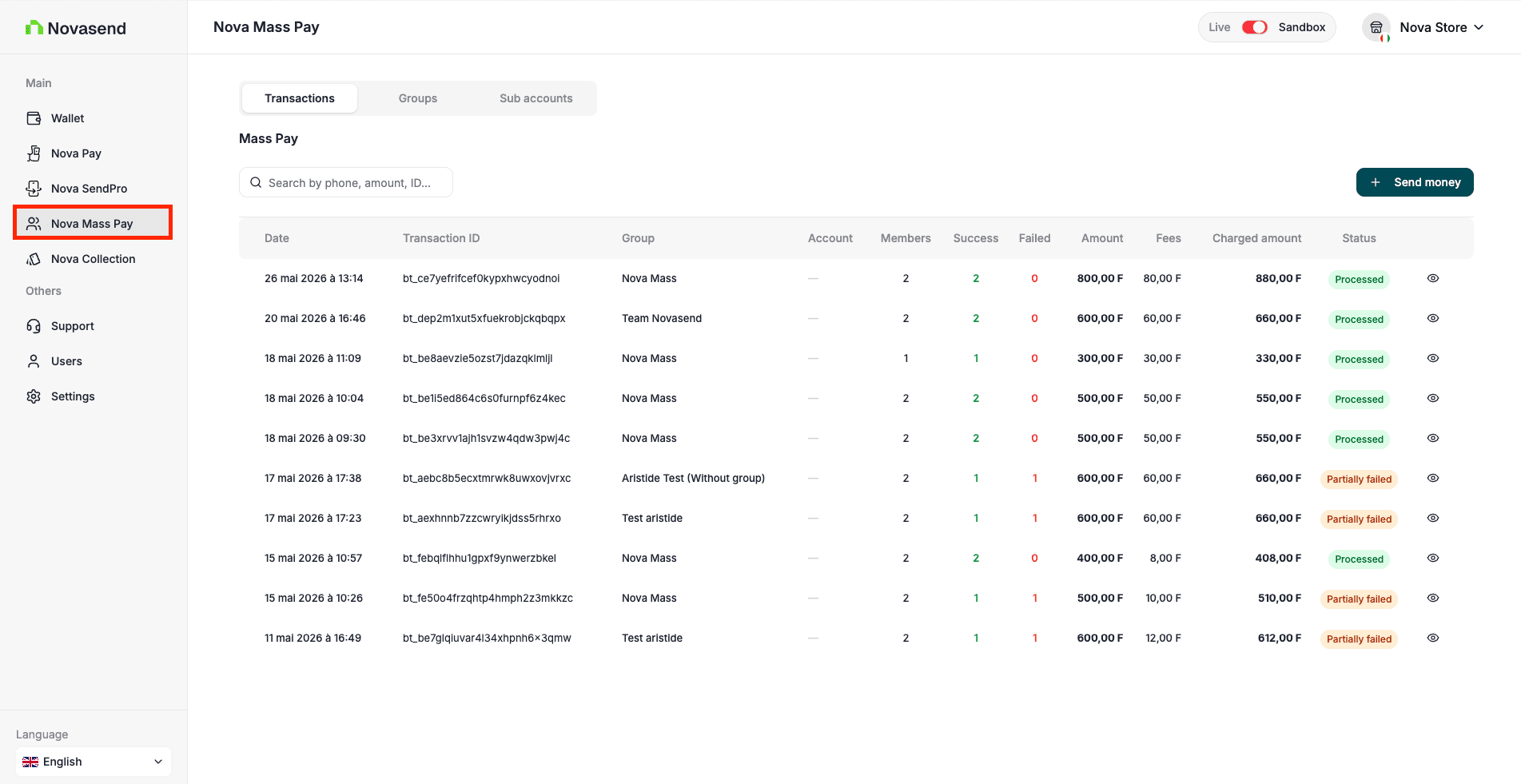 Image: Click on Nova Mass Pay in sidebar