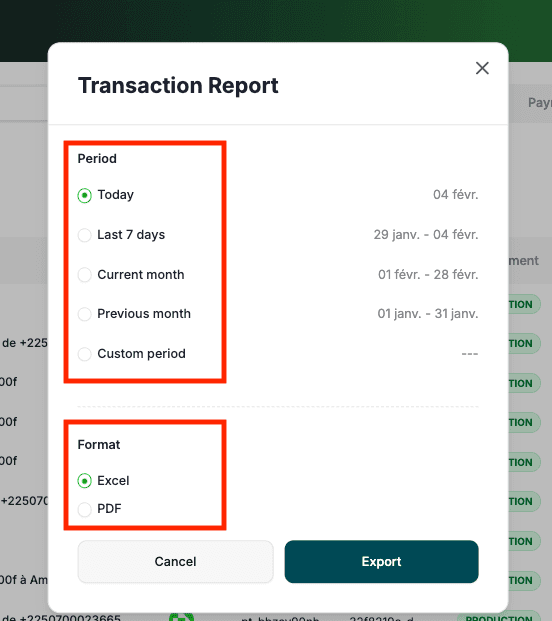 Export Modal
