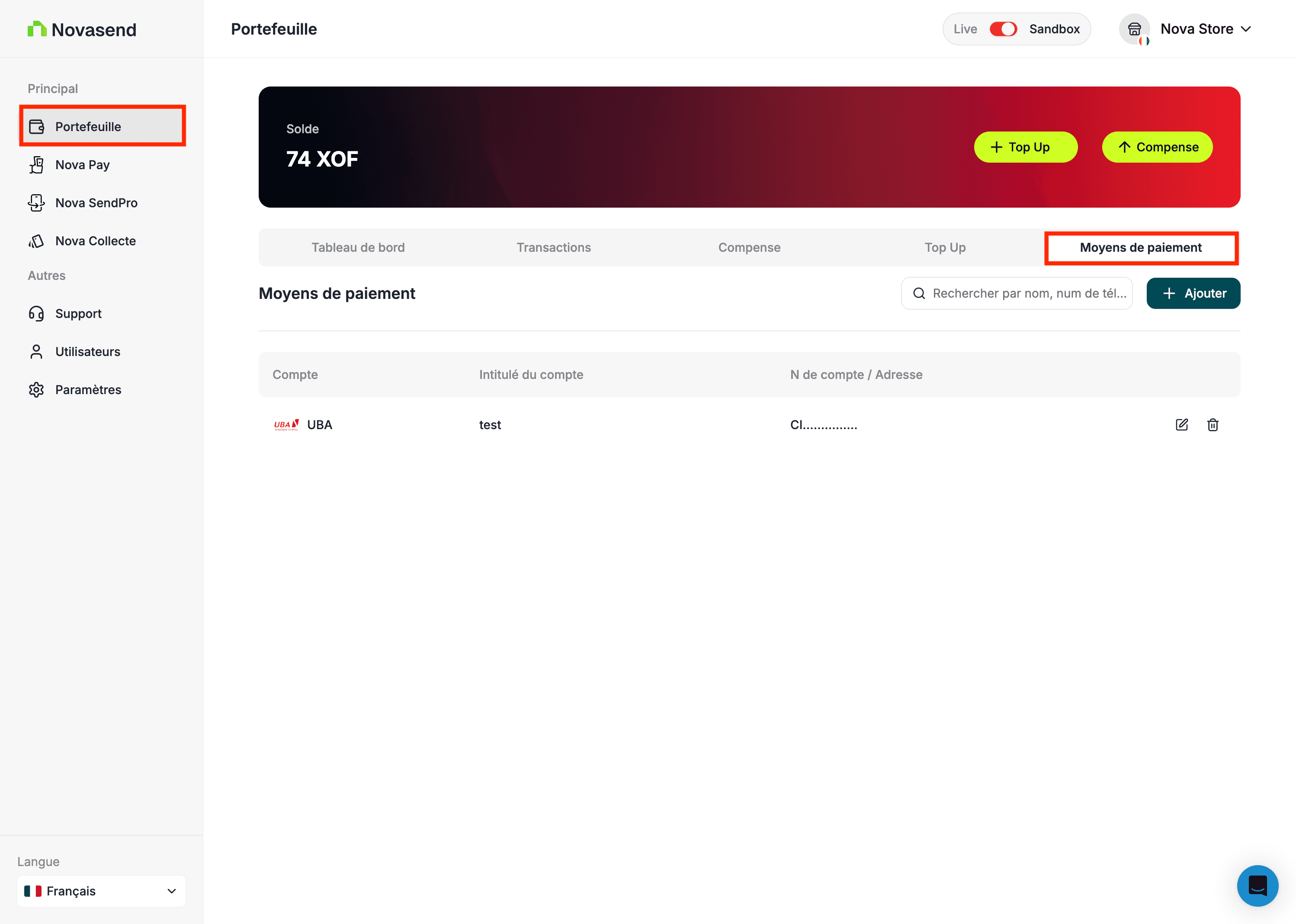 Payment Methods Tab
