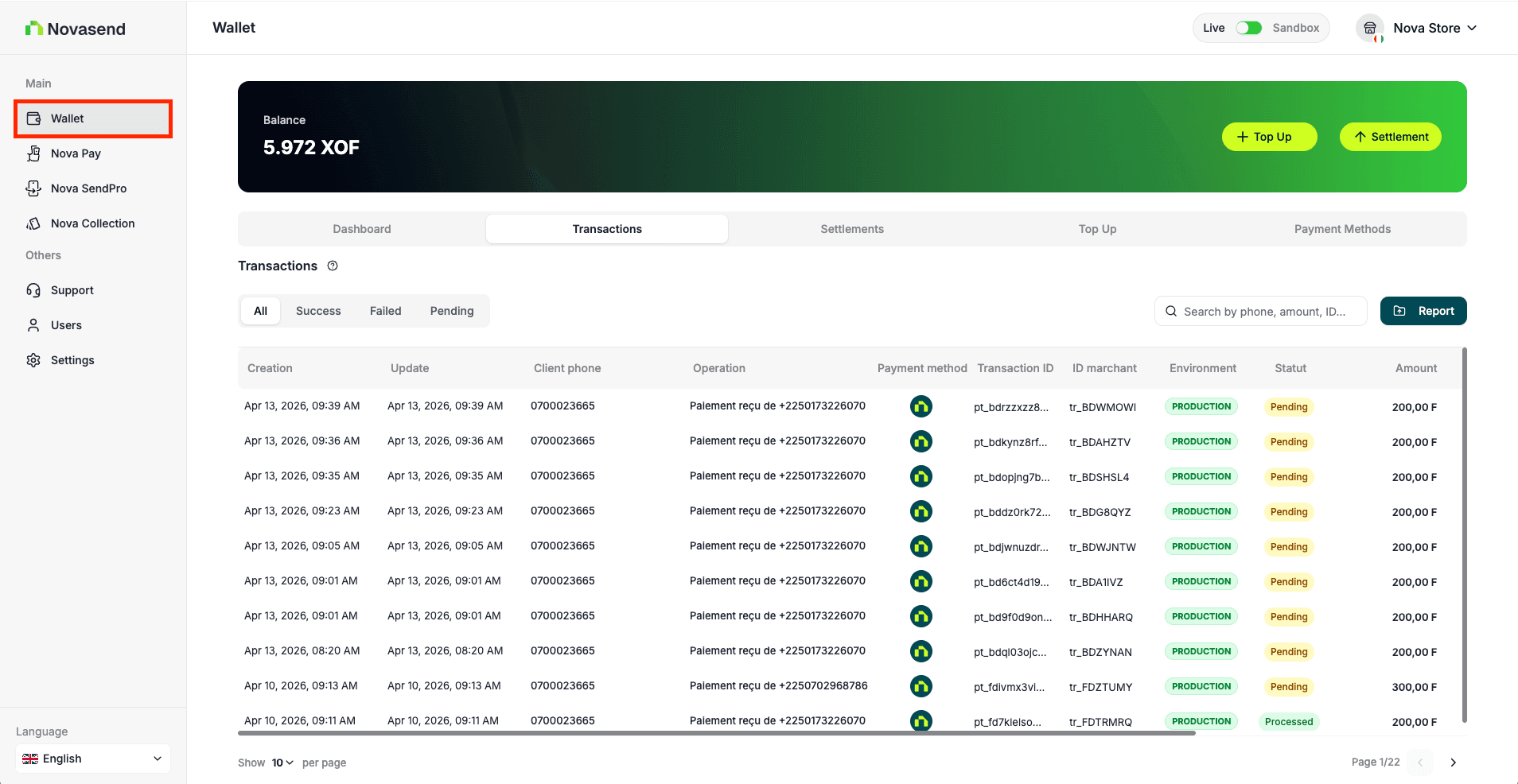 Transactions Tab